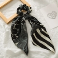 Satin ponytail scrunchie with long ribbons in black and white leopard paisley patterns - Dark Grey Leopard
