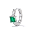 Detailed view of silver hoop earrings with square green gemstone and white zircon accents - Silver/Green