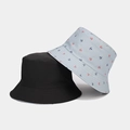 Dual-sided bucket hat set with solid black and nautical anchor print in twill cotton - M (56-58cm) / Light Blue