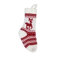 Rote und weiße gestrickte Weihnachtssocke mit klassischem Rentier-Muster und praktischer Schlaufe - Weiß Rentier Strick