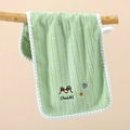 Soft striped coral velvet children hand towel in light green hanging on a branch - Square Towel 30*30cm / Green