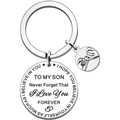 Macro view of engraved stainless steel keychain with sentimental text to son - To My Son Sentimental Message