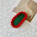 Fermaglio per capelli fatto a mano all'uncinetto verde e rosso per bambine a Natale - Fermaglio Ovale Verde con Bordo Rosso