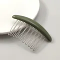 Olive green resin hair side comb with 14 silver metal teeth for elegant hairstyling - Green