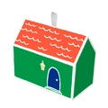 Colorful house-shaped gift box with red roof and white ribbon handle for candy - Green Wall Red Roof
