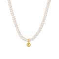 Collier élégant en perles d'eau douce naturelles avec un pendentif boule dorée pour femme - Argent 925 / Or 18K