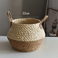 Panier tressé bicolore avec poignée en cuir, dimensions 22 cm de diamètre et 26 cm de haut - Moyen / Maïs + Panier de paille / Couleur d'origine
