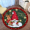 Rond kersttapijt met een dwerg en rendier motief op een houten vloer - Sdj_circulair Tapijt-3 / 80*80cm (imitatie Kasjmier)
