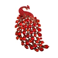 Elegant gold-tone peacock brooch set with sparkling red crystals for formal suit decor - Large Size / Red