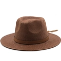 Cappello Panama di paglia marrone classico con fascia in pelle e nappa vintage - M(56-58cm) / caffè
