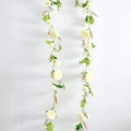 Set of two white artificial rose garlands with silk leaves for home or wedding wall decor - Single Piece / Cream