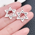 Silver hexagram star pendant charms displayed on black leather background - Antique Silver-6868-18x22mm