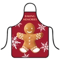 Waterproof Christmas apron in red featuring a gingerbread man and snowflakes pattern - Baking Memories Gingerbread - Red