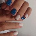 Short square blue and white hill pattern press-on nails with minimalist wavy texture - 24Pcs Set (With Tool Kit) / Dark Blue Spiral (CW197)