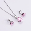 Silver titanium steel jewelry set with teardrop pink zircon pendant necklace and earrings - Pink Set (AML-JS-094)