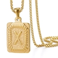 Collar de cadena de caja bañada en oro de 18K con colgante rectangular y letra X en relieve - Oro X