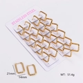 Detailed view of 12 pairs of gold rectangular stainless steel hoop earrings with size 21x14mm - Rectangle / Gold