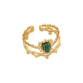 Vintage gold stainless steel open ring featuring a heart-shaped green malachite stone - Heart Malachite Braided Texture (2#)