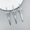 Three vintage silver sword pendants made of alloy for fantasy style jewelry making - 12x59mm Crossguard Sword/Antique Silver
