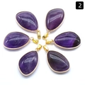 Set of 6 teardrop-shaped natural amethyst pendants with elegant gold plated metal edges - Amethyst (Single)