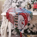 Christmas snowman table runner 180cm with festive embroidery and red velvet tassels - Blue Snowman