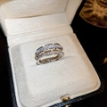 Elegant gold-plated square zircon double layer ring showcased in a premium jewelry gift box - 3# Ring - Silver - Double Layer