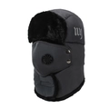 Gorro ruso gris a prueba de viento con máscara facial y estampado NY blanco lateral - Talla única / Gris