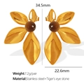Orecchini a fiore placcati in oro 18K in acciaio inossidabile con pietra occhio di tigre - Occhio di Tigre Marrone Oro (EH549BNG)