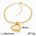 Golden heart pendant beaded bracelet 16mm charm and 190x3mm chain for women - Gold Bracelet (KB167243-Z)