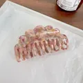 Pink marble acetate hair claw clip with double row wave design on white paper - 8.8cm / Floral Pink