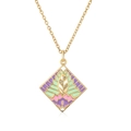 Detailed view of bohemian gold necklace with colorful enamel rhombus pendant and zircon - 22532/Pink Green Purple Enamel/Rhombus