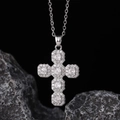 Silver-colored cross pendant necklace with white zircon pavé on a dark rock background - Silver Full Diamond Classic (Style 4)