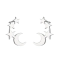 Detail view of silver star and moon stud earrings in polished stainless steel - Steel