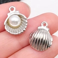 Silver shell charm with white pearl inside for DIY jewelry making and necklaces - White White K Pearl Shell