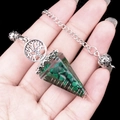 Malachite crystal tree of life resin pendulum with copper coil and silver chain - Malachite