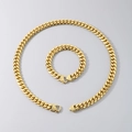 Golden stainless steel Cuban link jewelry set featuring a necklace and bracelet - Round Polished Chain (Bracelet) / 12mm x 21.5cm / Gold
