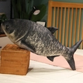 Realistic 3D fish plush pillow case in soft fabric leaning on a woven basket - 30cm / Silver and Bighead Carp
