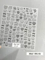 Minimalist black and white bow nail art stickers with cute cartoon dog and heart patterns - Aha-9101 Dog Theme