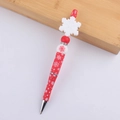Detail of Christmas ballpoint pen with 3D snowflake topper and rhinestone beaded accents - White Snowflake