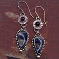 Vintage water drop enamel earrings with red gemstone inlays in bohemian ethnic style - Silver