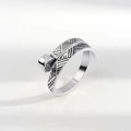 Adjustable silver cat knit pattern ring with ethnic geometric engravings for women - Knitting Loop Helper Silver