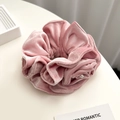 Pink velvet oversized scrunchie with white pearl detail and ruffled lace design - Q686-11 Pink Velvet Rose Pearl