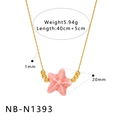 Detailed view of pink starfish pendant necklace with product dimensions and chain length - Pink Sea Star Gold Bead Necklace (NB-N1393)