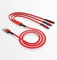 3-in-1 red nylon braided USB charging cable with Lightning Micro and Type-C connectors - 1.2m 66W High Power 3-in-1 (Bare Wire) / Red