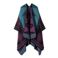 Retro geometric knit shawl wrap in purple and turquoise pattern with thick fabric - One Size / Square Grid - Cyan Purple