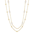 Minimalist double-layer 925 silver necklace with white freshwater pearls and gold beads - Near Round Pearl Beaded Necklace (Gold)