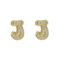 18k gold plated brass balloon J initial stud earring with sparkling cubic zirconia - Letter J
