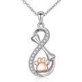 Collana in argento S925 con pendente infinito e zampa di cane bicolore oro rosa - Pendente con Catena a Croce da 45cm / Argento 925
