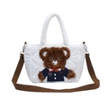 Borsa a mano trapuntata bianca per bambine con orsetto di peluche e tracolla marrone - Bianco Sporco