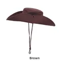 Brown wide brim hiking hat with breathable mesh vents and adjustable wind rope - One Size (54-58CM) / Brown